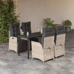 Set mobilier de grădină cu perne, 5 piese gri deschis poliratan GartenMobel Dekor