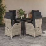 Set mobilier de grădină cu perne, 5 piese gri deschis poliratan GartenMobel Dekor