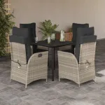 Set mobilier de grădină cu perne, 5 piese gri deschis poliratan GartenMobel Dekor