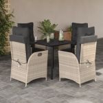 Set mobilier de grădină cu perne, 5 piese gri deschis poliratan GartenMobel Dekor