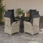 Set mobilier de grădină cu perne, 5 piese gri deschis poliratan GartenMobel Dekor