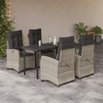 Set mobilier de grădină cu perne, 5 piese gri deschis poliratan GartenMobel Dekor