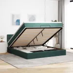 Cadru de pat otoman cu saltea verde închis 160x200cm catifea GartenMobel Dekor