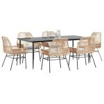 Set de sufragerie de grădină de 7 piese sticlă poliratan maro GartenMobel Dekor