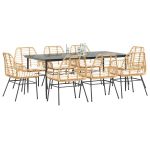 Set de sufragerie de grădină de 9 piese sticlă poliratan maro GartenMobel Dekor