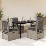 Set mobilier de grădină cu perne, 5 piese gri deschis poliratan GartenMobel Dekor