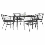 Set de sufragerie de grădină 5 piese neagră Sticlă Poly Rattan GartenMobel Dekor