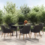 Set de masă pentru grădină, 7 piese, cu perne, negru GartenMobel Dekor