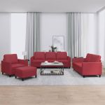 Set de canapele cu perne, 4 piese, roșu vin, piele ecologică GartenMobel Dekor