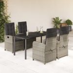 Set mobilier de grădină cu perne, 5 piese gri deschis poliratan GartenMobel Dekor