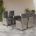 Set mobilier de grădină cu perne, 5 piese gri deschis poliratan GartenMobel Dekor