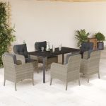 Set mobilier de grădină cu perne, 7 piese gri deschis poliratan GartenMobel Dekor