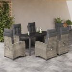 Set mobilier de grădină cu perne, 7 piese gri deschis poliratan GartenMobel Dekor