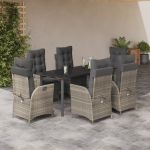 Set mobilier de grădină cu perne, 7 piese gri deschis poliratan GartenMobel Dekor