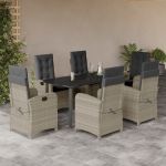 Set mobilier de grădină cu perne, 7 piese gri deschis poliratan GartenMobel Dekor