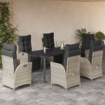 Set mobilier de grădină cu perne, 7 piese gri deschis poliratan GartenMobel Dekor
