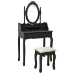 Set masă toaletă cu taburet negru 75x69x140 cm lemn paulownia GartenMobel Dekor