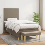 Pat box spring cu saltea, gri taupe, 90x190 cm, textil GartenMobel Dekor