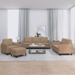 Set de canapele cu perne, 4 piese, cappuccino, piele ecologică GartenMobel Dekor