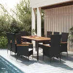 Set mobilier de grădină cu perne, 9 piese, negru, poliratan GartenMobel Dekor