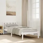 Cadru pat foarte lung fără saltea alb 100x210 cm lemn masiv pin GartenMobel Dekor