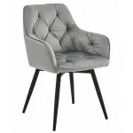 Scaun stil fotoliu bucatarie/living, Artool, York, rotativ, catifea, metal, gri argintiu si negru, 56x61x84 cm GartenVIP DiyLine