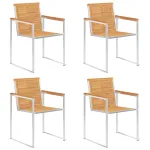 Scaune de grădină, 4 buc., lemn masiv de tec și oțel inoxidabil GartenMobel Dekor