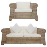 Set de canapele cu perne, 2 piese, ratan natural GartenMobel Dekor