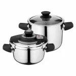 Set de oale sub presiune BergHOFF Vita, 4 piese, 4L, 7L, Oțel, Argintiu/Negru HighLine Cooking