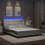 Cadru de pat cu LED, alb și negru, 160x200 cm, piele ecologică GartenMobel Dekor