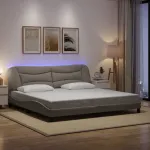 Cadru de pat cu lumini LED, gri taupe, 200x200 cm, textil GartenMobel Dekor