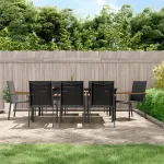 Set mobilier de grădină, 9 piese, negru, textilenă și oțel GartenMobel Dekor