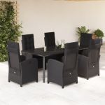Set mobilier de grădină cu perne, 7 piese, negru, poliratan GartenMobel Dekor