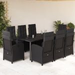 Set mobilier de grădină cu perne, 9 piese, negru, poliratan GartenMobel Dekor