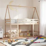 Pat etajat cu scară și acoperiș, alb, 80x200 cm, lemn masiv pin GartenMobel Dekor