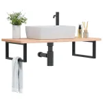 Raft pentru lavoar montat pe perete, oțel și lemn masiv fag GartenMobel Dekor