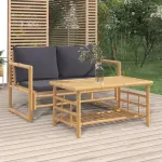 Set mobilier de grădină cu perne gri închis, 2 piese, bambus GartenMobel Dekor