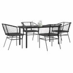 Set de sufragerie de grădină 5 piese neagră Sticlă Poly Rattan GartenMobel Dekor