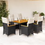 Set mobilier de grădină cu perne, 7 piese, negru, poliratan GartenMobel Dekor