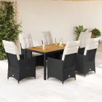 Set mobilier de grădină cu perne, 7 piese, negru, poliratan GartenMobel Dekor