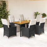 Set mobilier de grădină cu perne, 7 piese, negru, poliratan GartenMobel Dekor