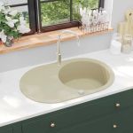 Chiuvetă de bucătărie din granit, bej, un bazin, oval GartenMobel Dekor
