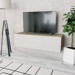 Comodă TV, PAL 120 x 40 x 34 cm, alb extralucios și stejar GartenMobel Dekor