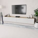 Comode TV, 2 buc, PAL, 120x40x34 cm, alb lucios și stejar GartenMobel Dekor