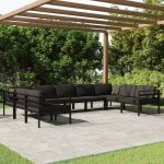Set mobilier de grădină cu perne, 9 piese, antracit, aluminiu GartenMobel Dekor