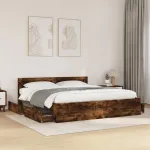 Cadru de pat cu tăblie stejar fumuriu 180x200 cm lemn prelucrat GartenMobel Dekor