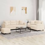 Set de canapele cu perne, 3 piese, bej, microfibră GartenMobel Dekor
