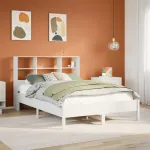 Pat cu bibliotecă fără saltea, alb, 140x190 cm, lemn masiv pin GartenMobel Dekor