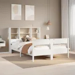 Pat cu bibliotecă fără saltea, alb, 140x200 cm, lemn masiv pin GartenMobel Dekor