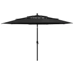 Umbrelă grădină cu 3 niveluri, stâlp aluminiu, negru, 3,5 m GartenMobel Dekor